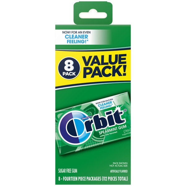 ORBIT Spearmint Sugar Free Chewing Gum Bulk, 14 ct (8 Pack)