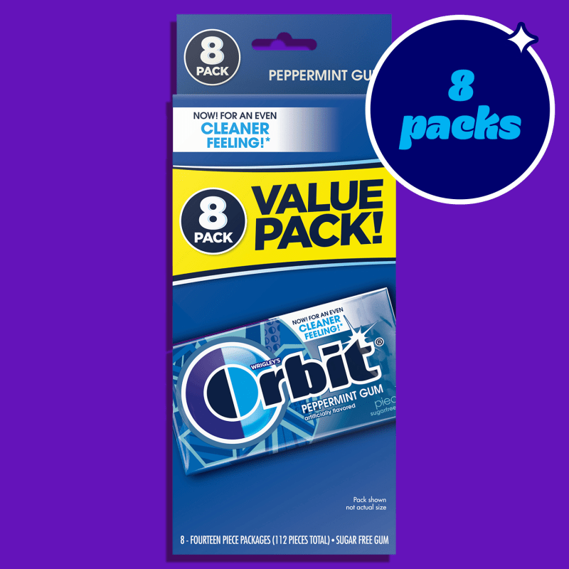 ORBIT Peppermint Sugarfree Chewing Gum, Value Pack (8 Packs)