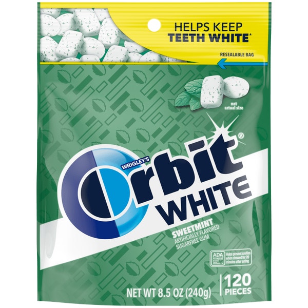 ORBIT WHITE Sweet Mint Sugar Free Soft Chew ADA Approved Chewing Gum, 120 Ct Resealable Bag