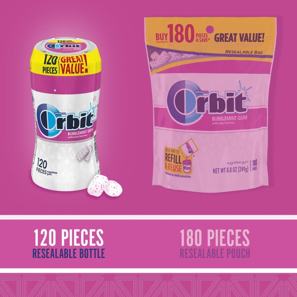 ORBIT Bubblemint Sugarfree Gum, 120-Piece Bottle