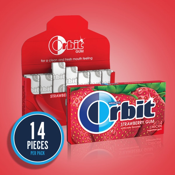 ORBIT Strawberry Sugarfree Chewing Gum, 14 Piece Single Pack
