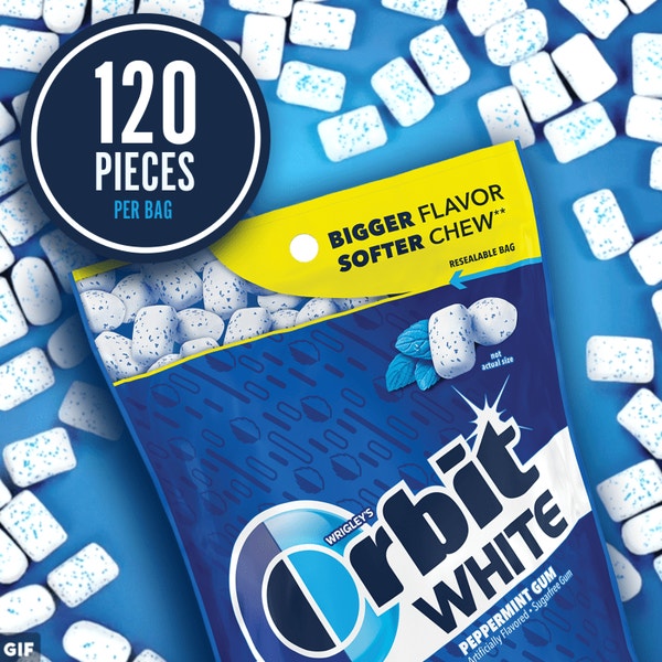 ORBIT White Peppermint Sugarfree Chewing Gum, 120-Piece Resealable Bag