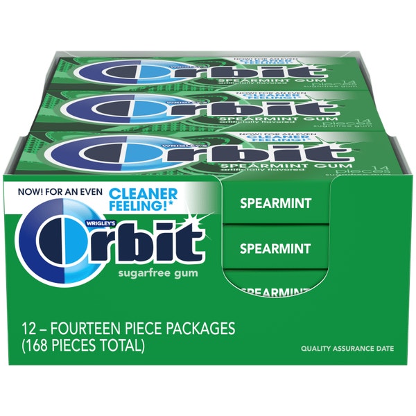 ORBIT Spearmint Sugarfree Chewing Gum, 14 Piece Pack (Pack of 12
