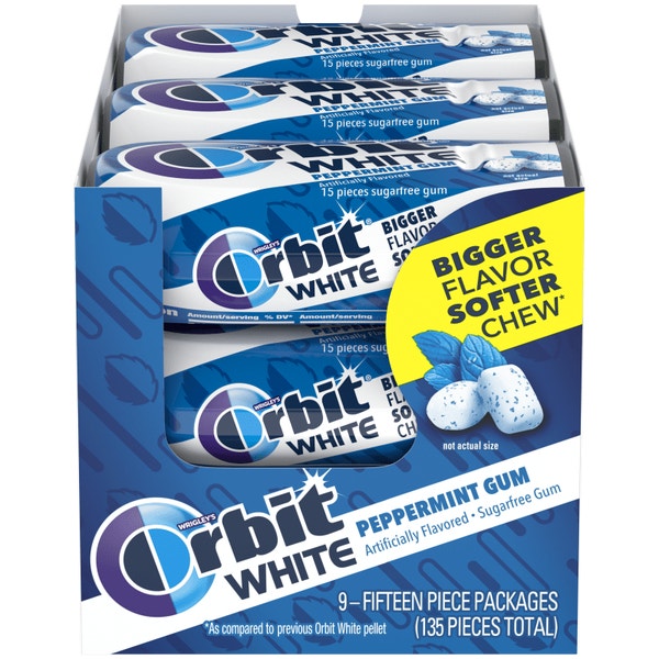 ORBIT White Peppermint Sugarfree Chewing Gum, 15 Piece Pack (Pack of 9