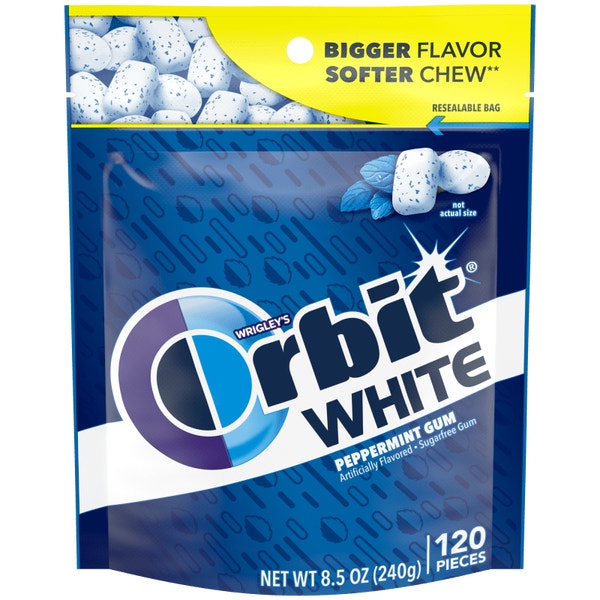 ORBIT White Peppermint Sugarfree Chewing Gum, 120Piece Resealable Bag