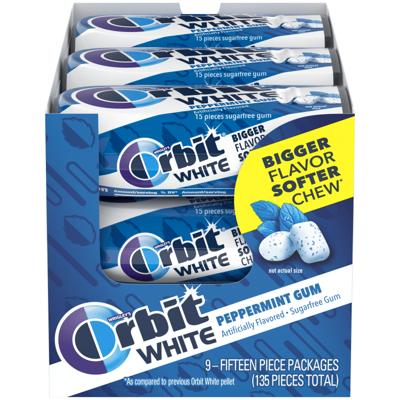ORBIT White Peppermint Sugarfree Chewing Gum, 15 Piece Pack (Pack of 9) Orbit Gum